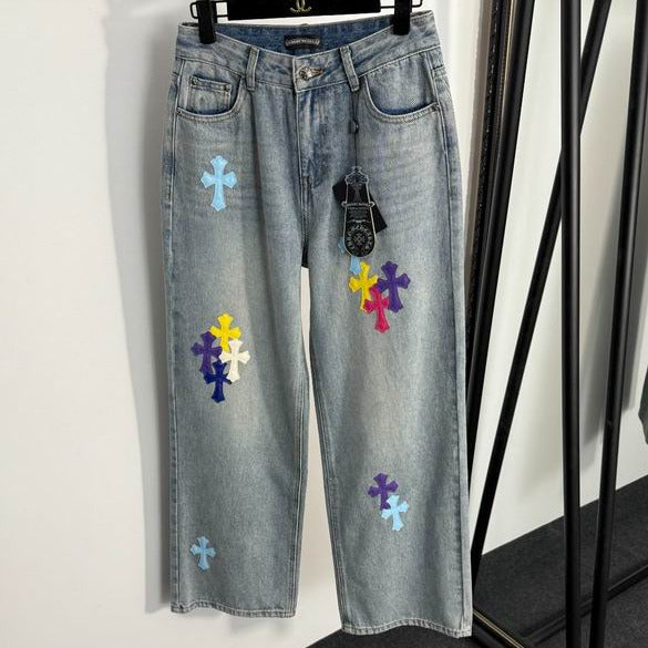 RELAXED FIT EMBROIDERED DENIM JEANS