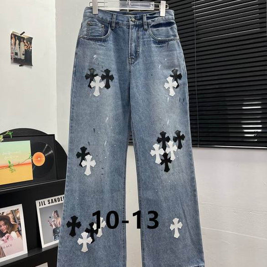 STRAIGHT-LEG EMBROIDERED DENIM JEANS