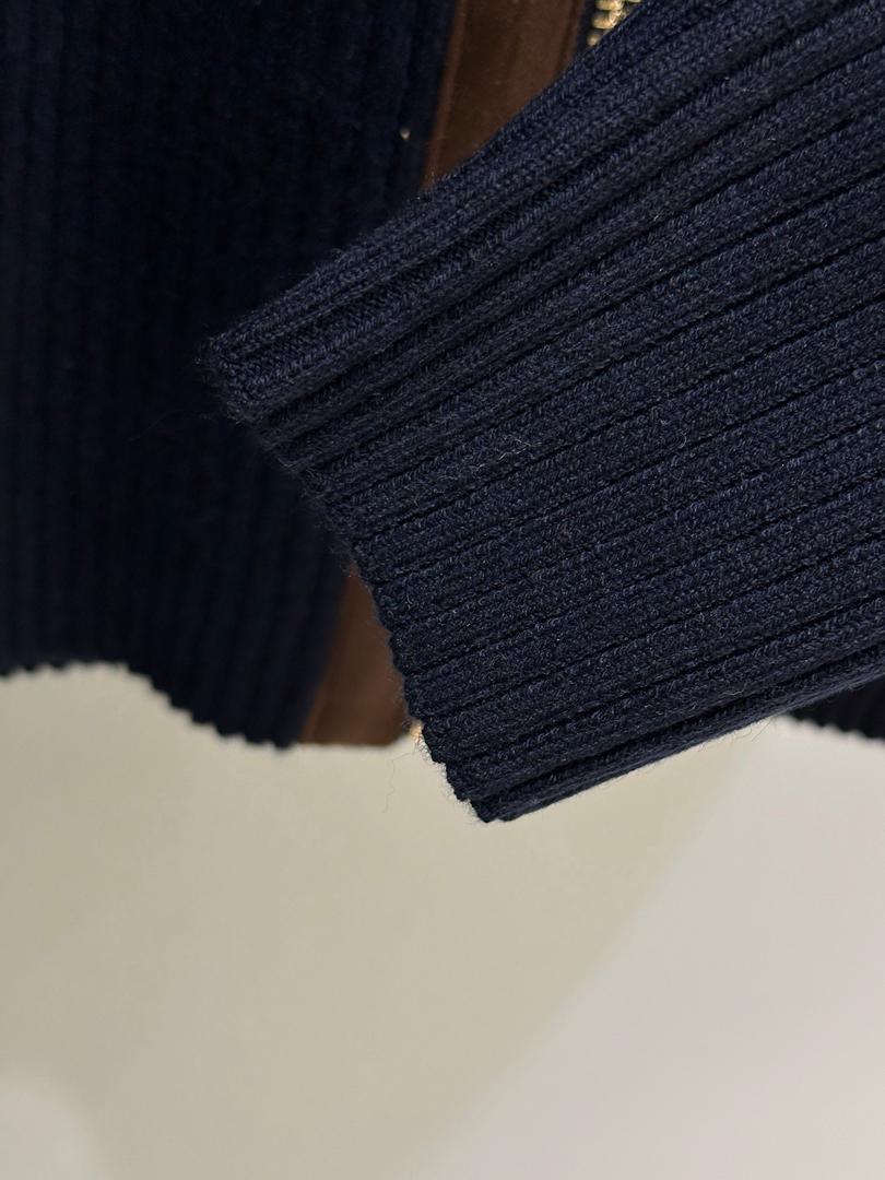 RIBBED ZIP-UP NAVY JACKET