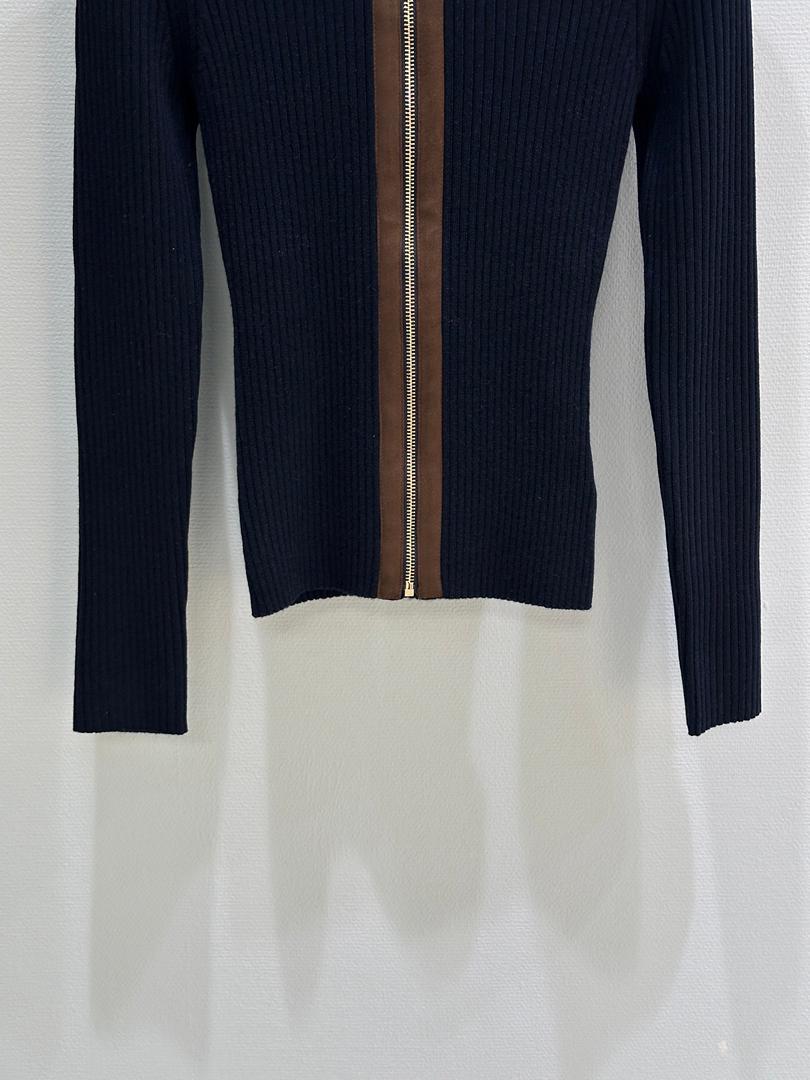 RIBBED ZIP-UP NAVY JACKET