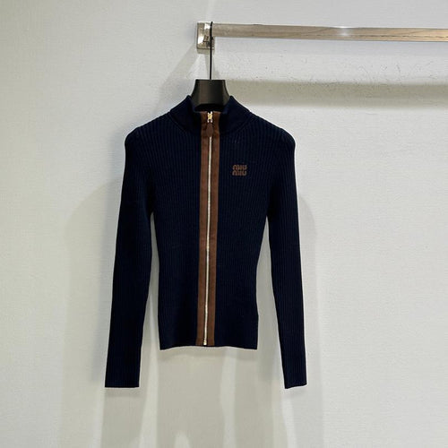 RIBBED ZIP-UP NAVY JACKET