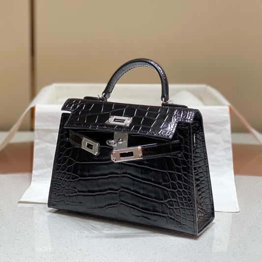 MINI 19 BLACK CROCODILE FAUX COWHIDE