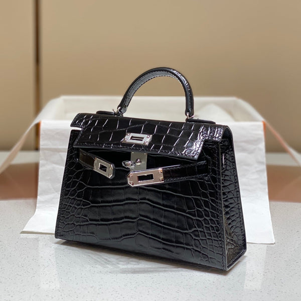 MINI 19 BLACK CROCODILE FAUX COWHIDE