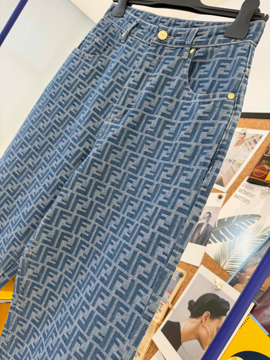 MONOGRAM PATTERN DENIM JEANS