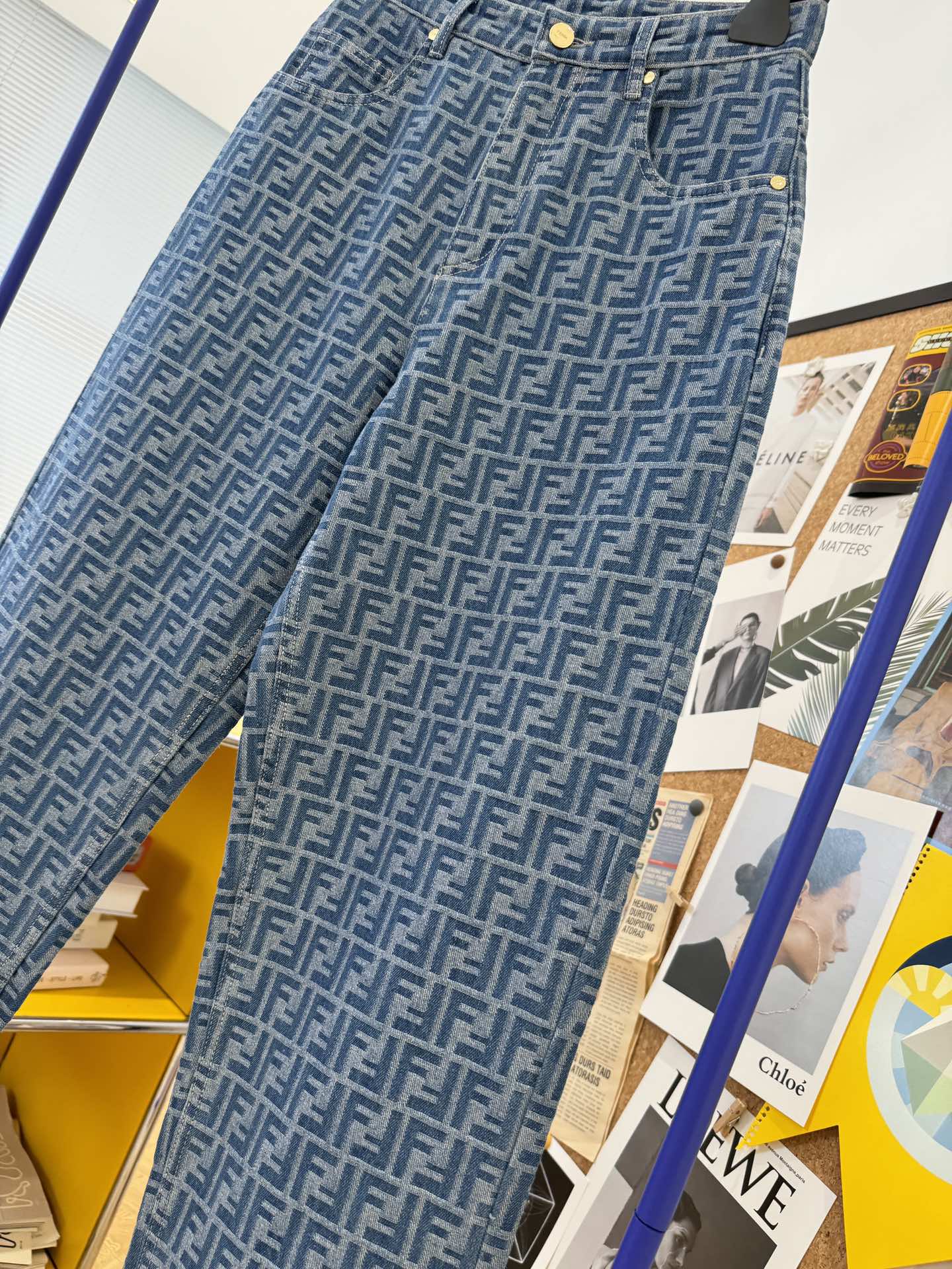 MONOGRAM PATTERN DENIM JEANS