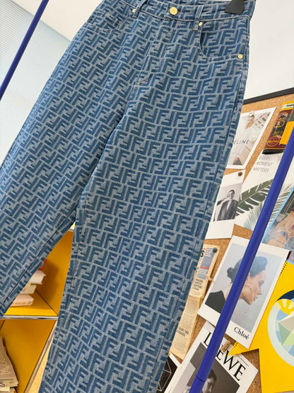 MONOGRAM PATTERN DENIM JEANS